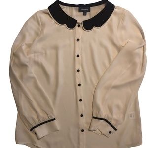 Mod Cloth Black and Cream Scallop Collar Shirt Size L